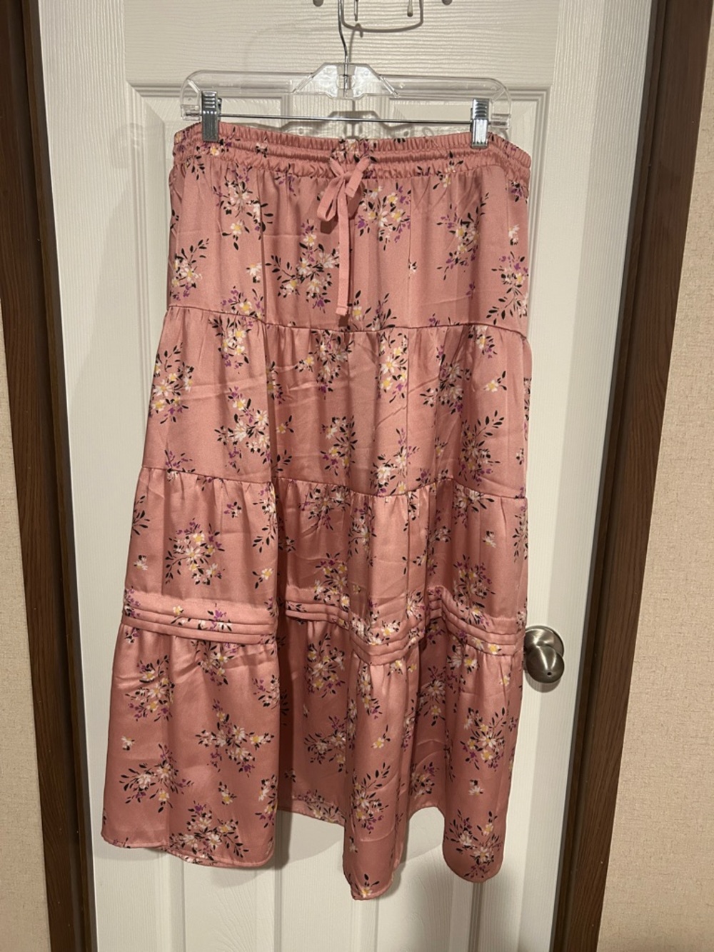 Time and Tru Pink Floral Tiered Midi Skirt